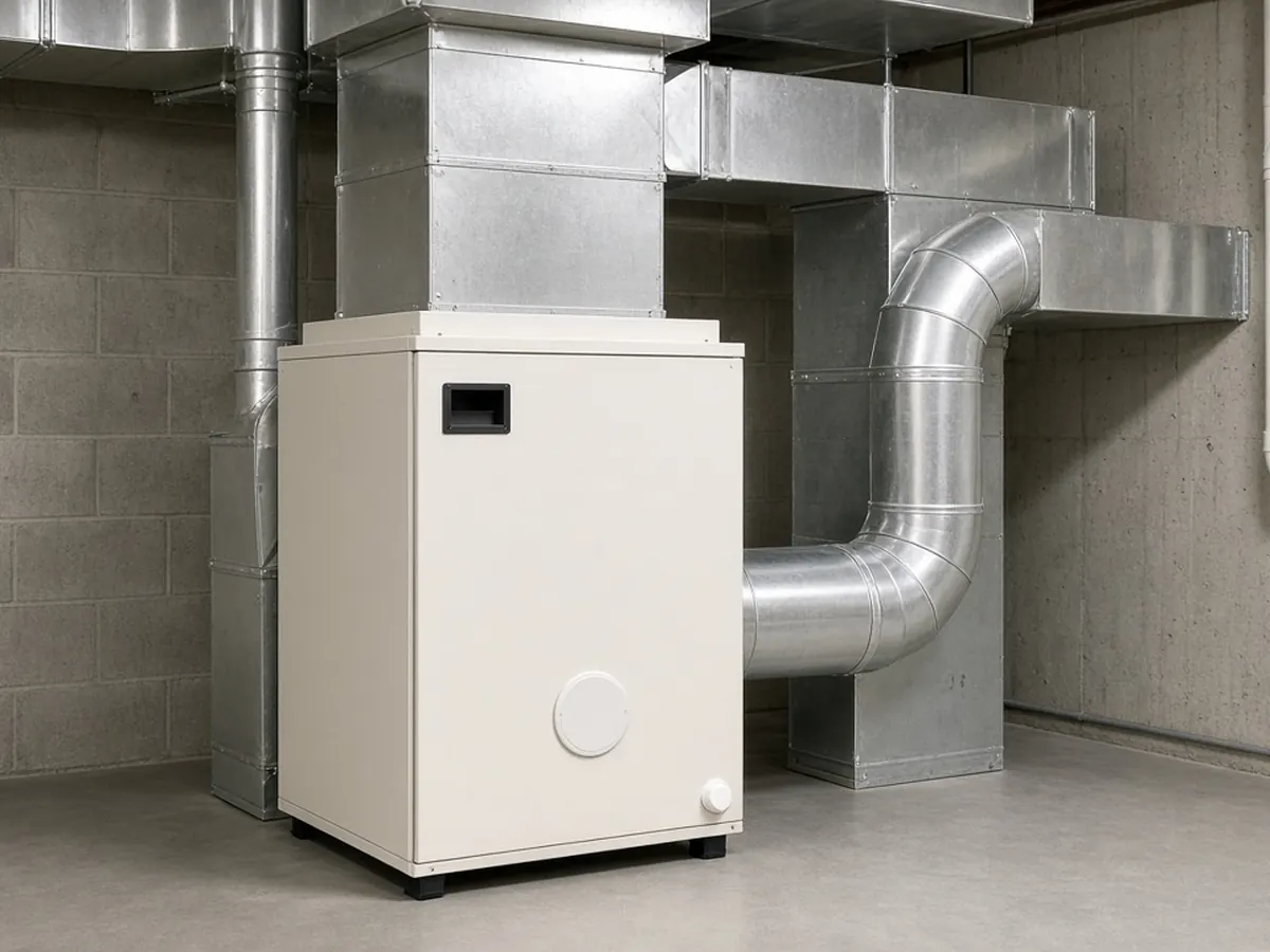 New furnace and ductwork in a utility room